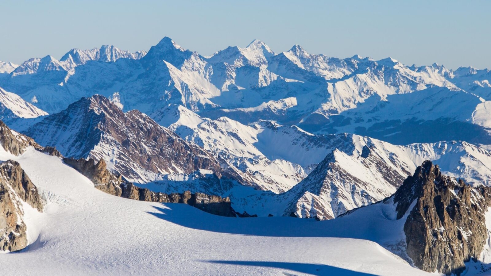 Snow covered mountains in the ski resort of Chamonix