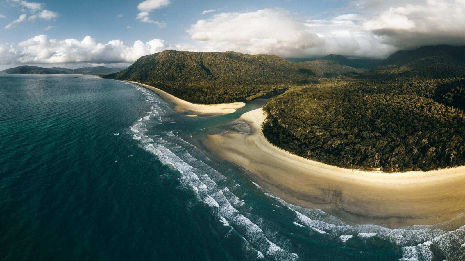 An aerial view of Myall Beach at Cape Tribulation in Daintree National Park