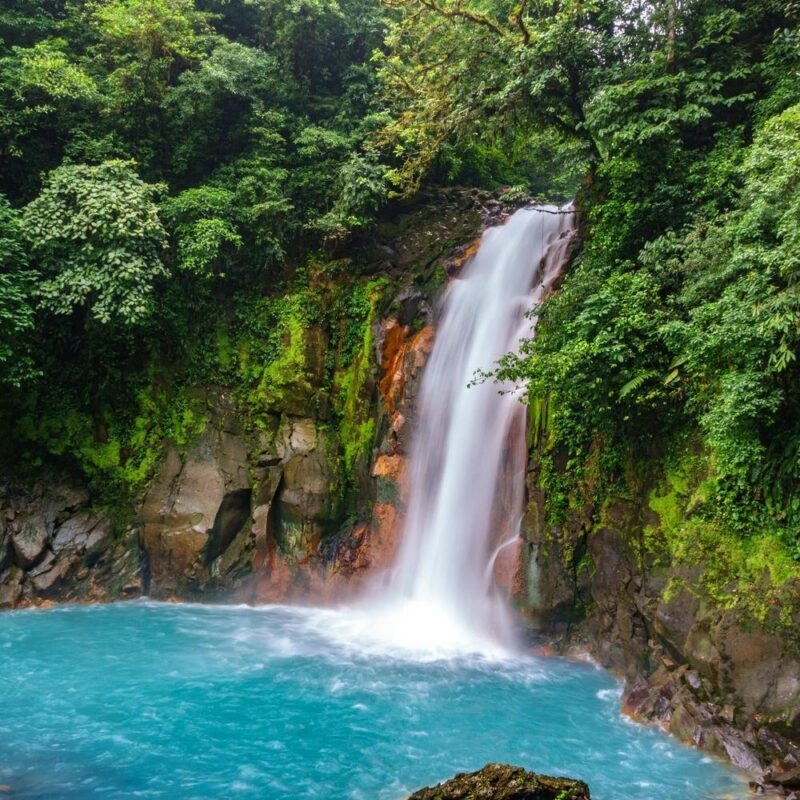 Waterfall with turquoise water in Rio Celeste, Costa Rica