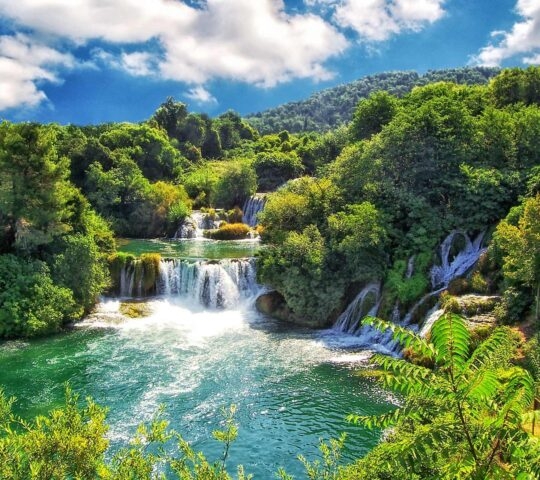 Waterfalls in Krka Waterfalls National Park, Croatia.