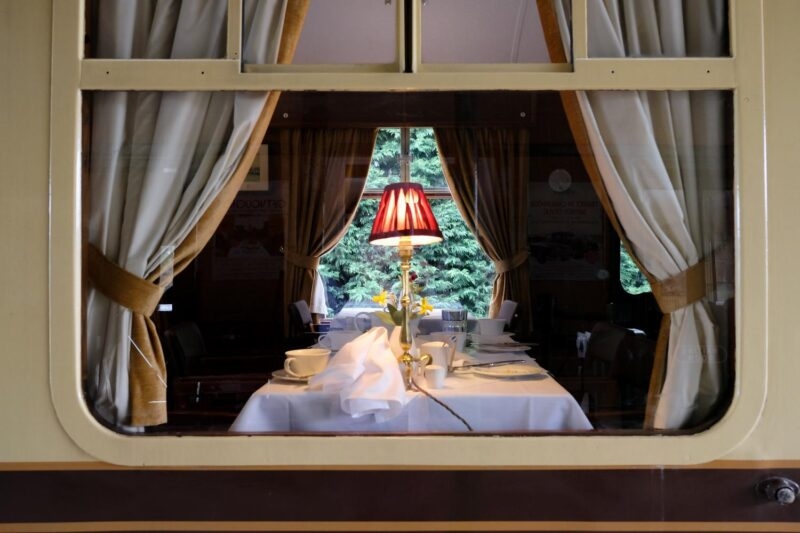 A view into the interior of the dining car aboard the Orient Express