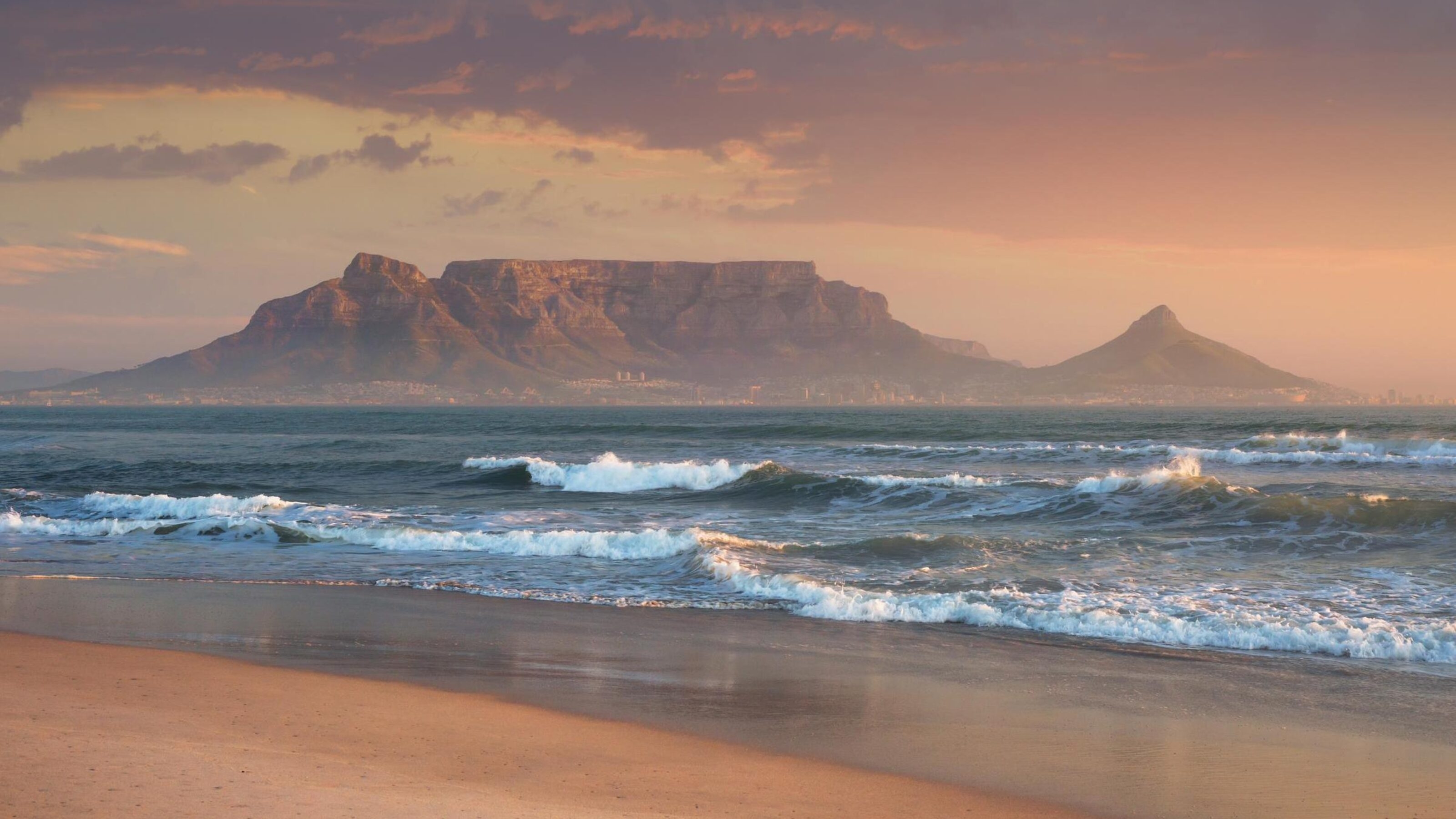 Beach near Cape Town with a view to Table Mountain.