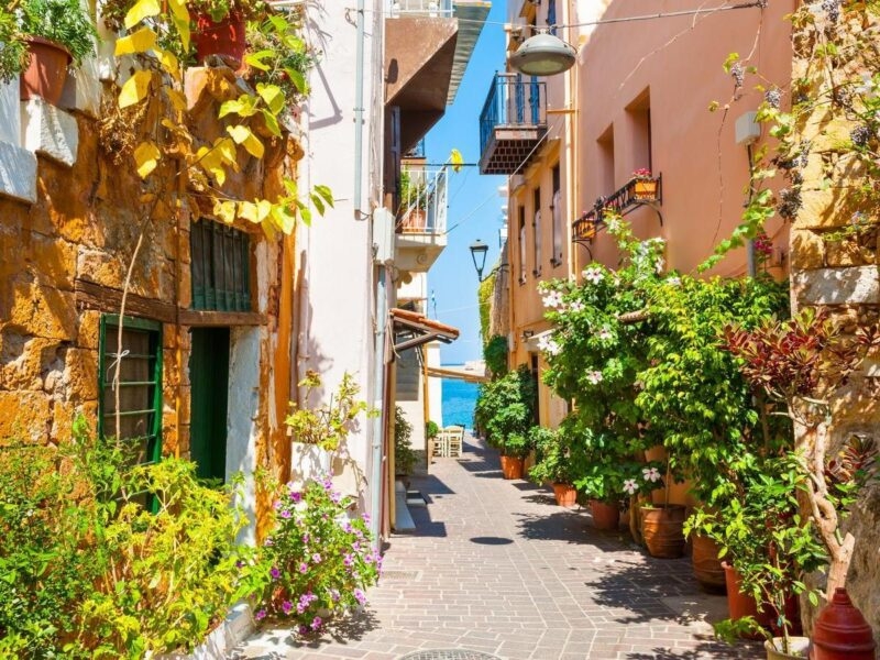 Beautiful street in Chania Crete island, Greece.