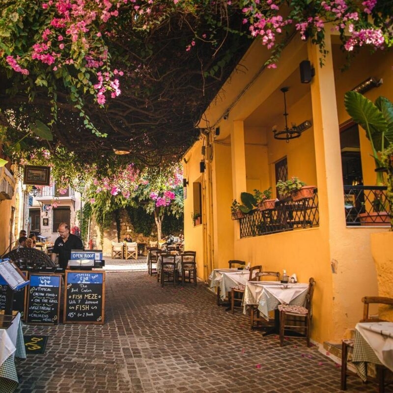 Street of Chania at evening, Crete island, Greece