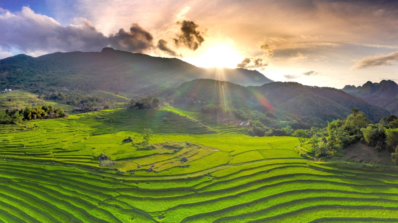 Panoramic view of beautiful green terraces of Pu Luong commune, Thanh Hoa province Vietnam
