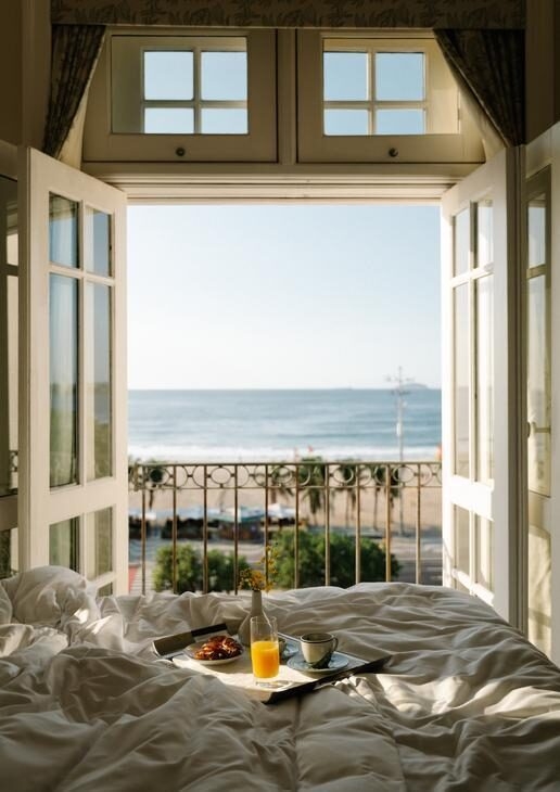 The ocean view from the suite at Copacabana Palace, the spectacular location of Hotel das Cataratas and the tree-lined courtyard at Rosewood São Paulo.