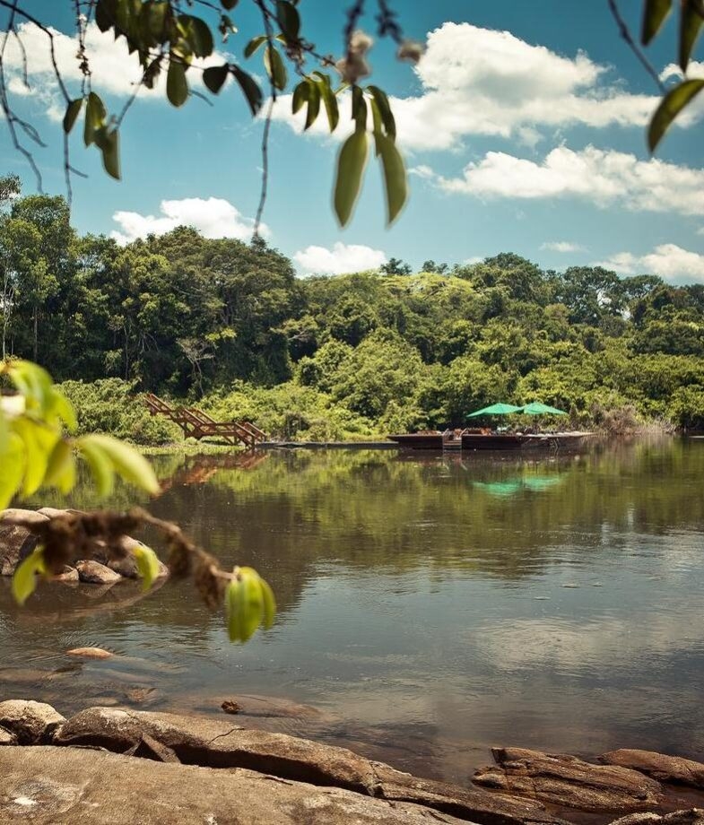 The riverside sundeck at Anavilhanas Jungle Lodge and the floating deck at Cristalino Jungle Lodge.