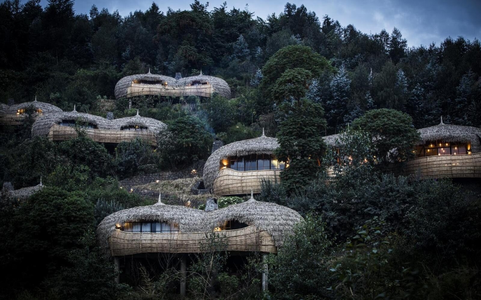 Wilderness Bisate Lodge resembles gorillas' nests tucked among the greenery