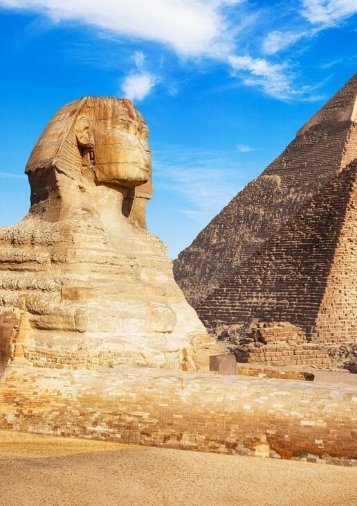 The Great Sphinx and Pyramids of Giza in Egypt, a mokoro safari gliding past elephants in Botswana’s Okavango Delta and the wildlife-rich plains of Singita Grumeti in Tanzania.