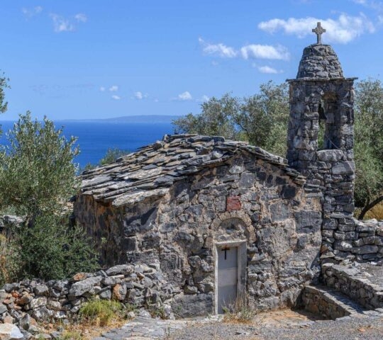 A traditional stone church on the Mani peninsula in Greece