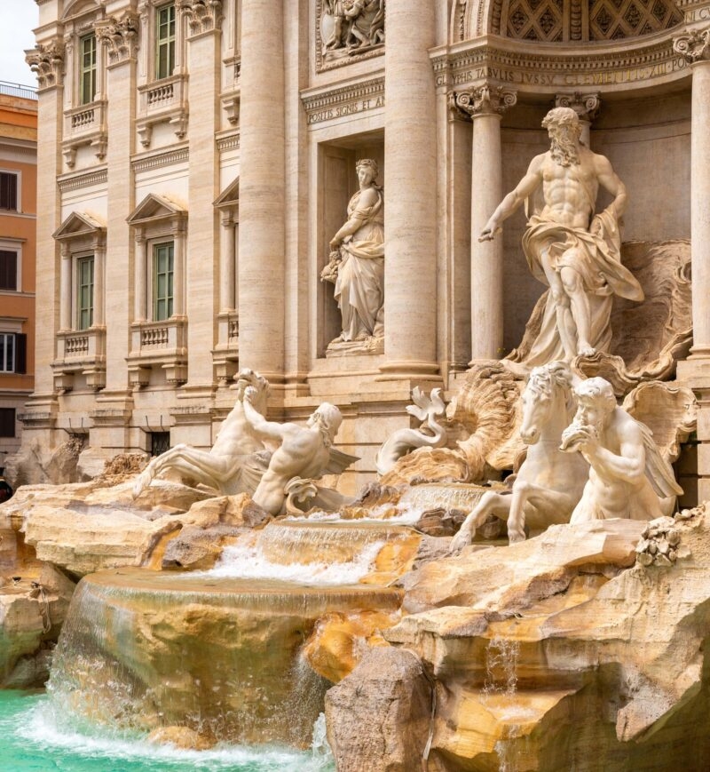 Statues on the Trevi Fountain in Rome.