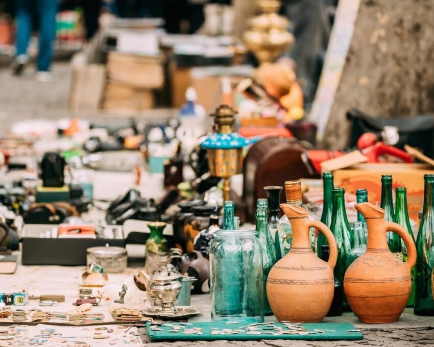 items for sale on display at Tbilisi Flea Market in Georgia