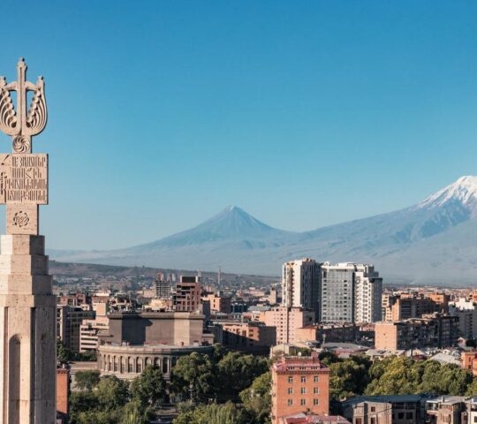 View of Yerevan cityscape with Mount Ararat in the background