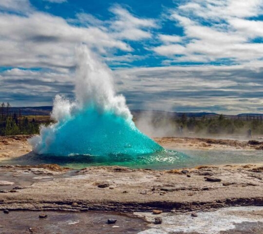 The Strokkur geyser erupting in Iceland